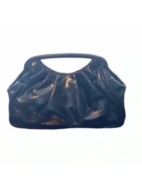Vintage Black Patent Clutch Handbag Faux Leather Top Handle Bag Purse
